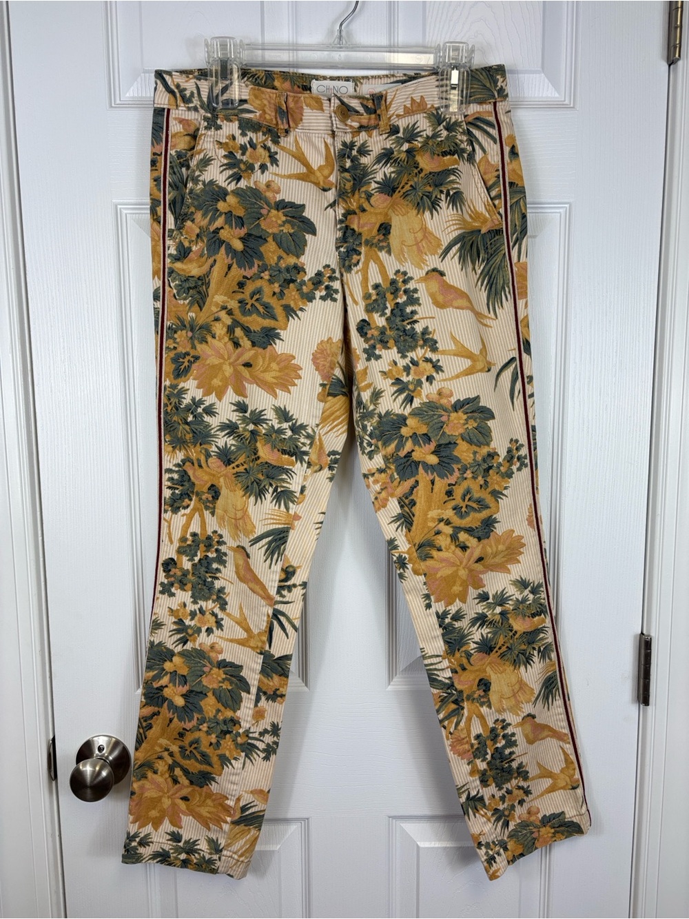 By Anthropologie relaxed bird print chino trousers sz 29 - Picture 6 of 13